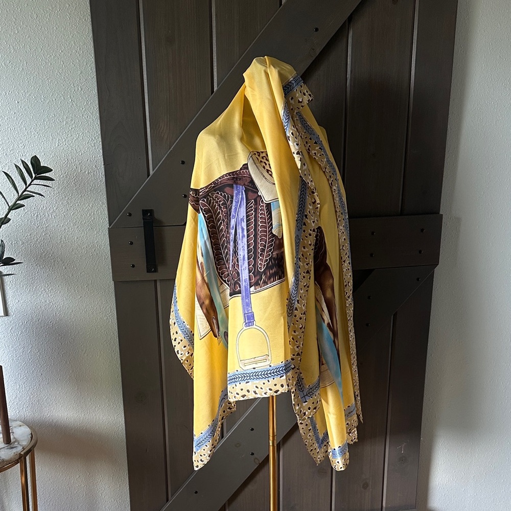Yellow and Blue Equestrian Print Scarf